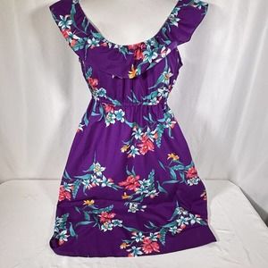 Vintage Hilo Hattie Hawaii Ruffle Womens M Dress Purple Floral